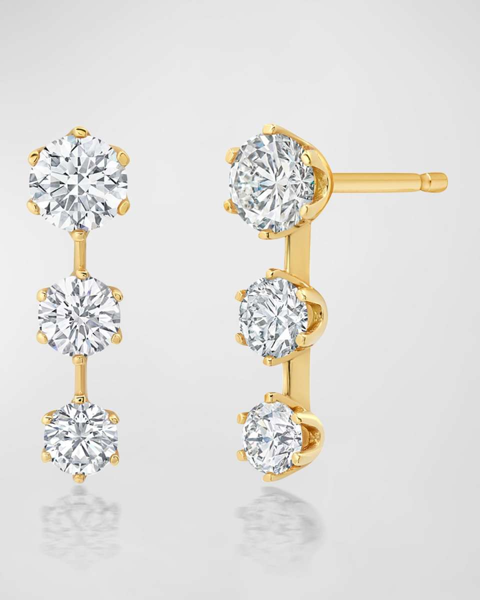 18k Yellow Gold Short Triple Diamond Drop Earrings
